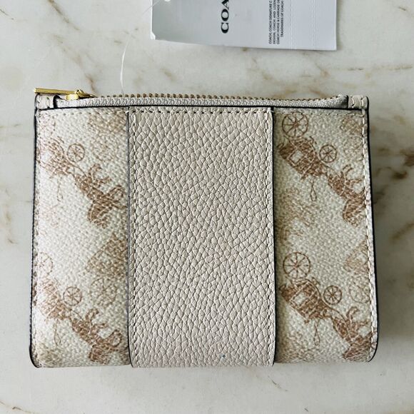 COACH Chalk Taupe Canvas Horse & Carriage Bifold Mini Wallet - Picture 5 of 9